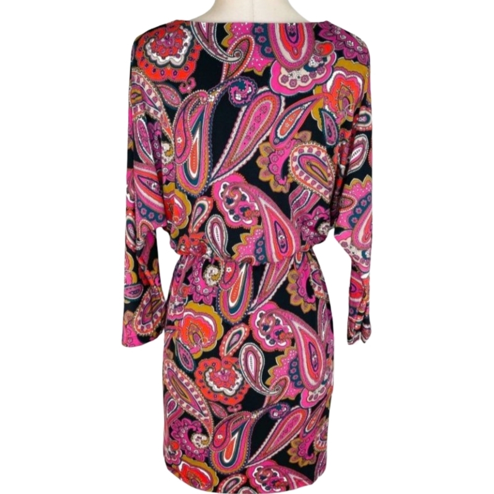 Trina Turk Pink Paisley Surplice Wrap Dress Small NWT Retro Birch Jersey Mini - Picture 8 of 15